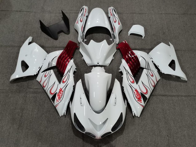 Bianco Rosso Fiamma 06-11 Kawasaki ZX14R Carénage Bianco Rosso Fiamma 06-11 Kawasaki ZX14R Carénage