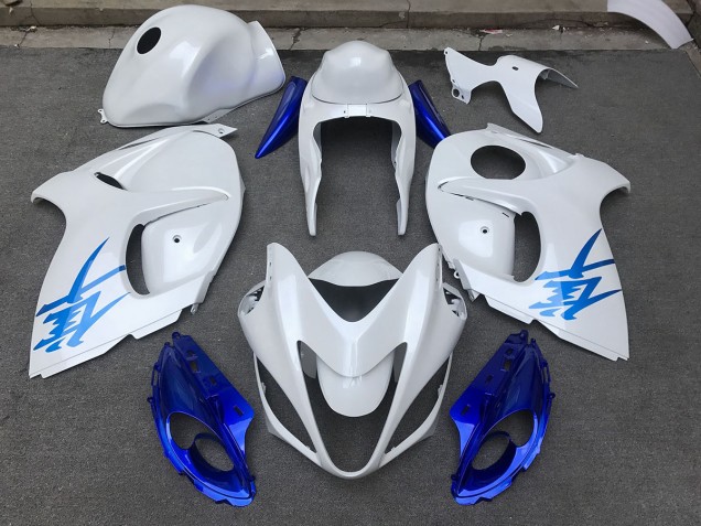 Blanc Brillant & Bleu 08-20 Suzuki GSXR 1300 Carénage Blanc Brillant & Bleu 08-20 Suzuki GSXR 1300 Carénage