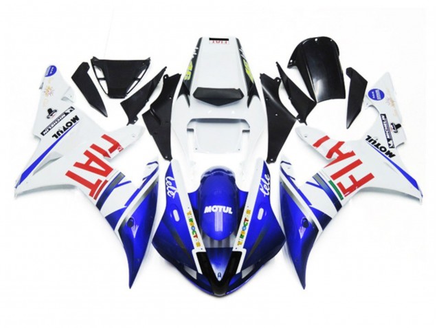 Blanc Brillant & Bleu Fiat 02-03 Yamaha R1 Carénage Blanc Brillant & Bleu Fiat 02-03 Yamaha R1 Carénage
