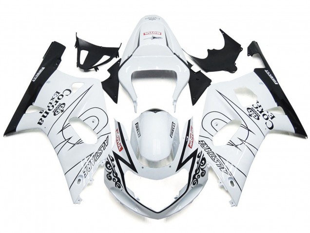 Blanc Brillant Corona & Noir 01-03 Suzuki GSXR 600-750 Carénage Blanc Brillant Corona & Noir 01-03 Suzuki GSXR 600-750 Carénage