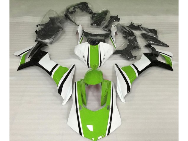 Blanc Brillant Vert & Noir 15-19 Yamaha R1 Carénage Blanc Brillant Vert & Noir 15-19 Yamaha R1 Carénage