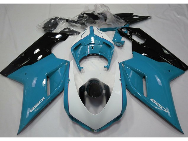 Bleu Clair Brillant & Blanc 07-14 Ducati 848 1098 1198 Carénage Bleu Clair Brillant & Blanc 07-14 Ducati 848 1098 1198 Carénage