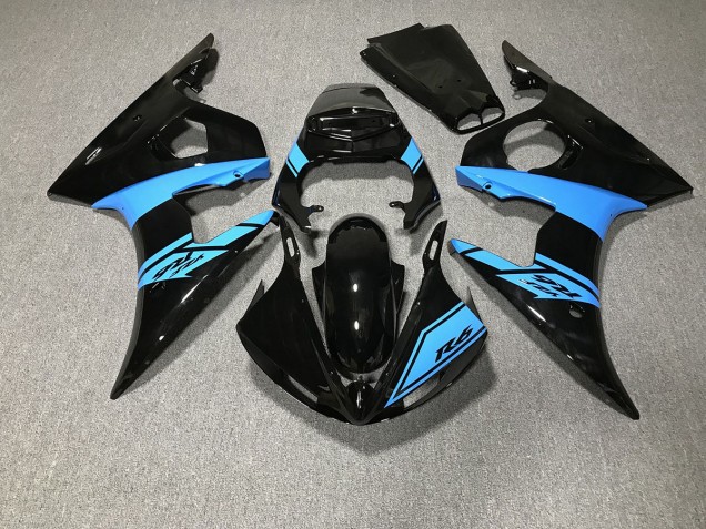 Noir Brillant & Bleu Clair 03-04 Yamaha R6 Carénage Noir Brillant & Bleu Clair 03-04 Yamaha R6 Carénage