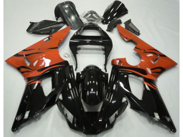 Noir Flamme & Orange 00-01 Yamaha R1 Carénage Noir Flamme & Orange 00-01 Yamaha R1 Carénage