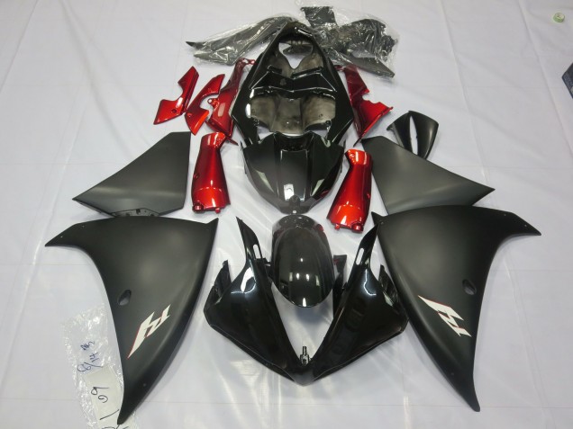 Noir Mat Rouge 12-14 Yamaha R1 Carénage Noir Mat Rouge 12-14 Yamaha R1 Carénage