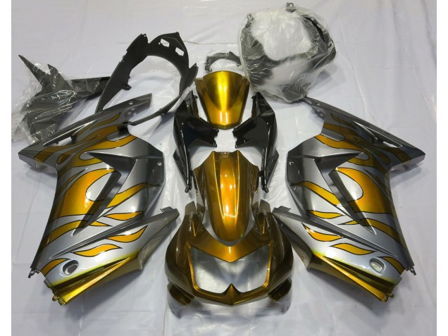 Or & Argent Flamme 08-12 Kawasaki Ninja 250 Carénage Or & Argent Flamme 08-12 Kawasaki Ninja 250 Carénage