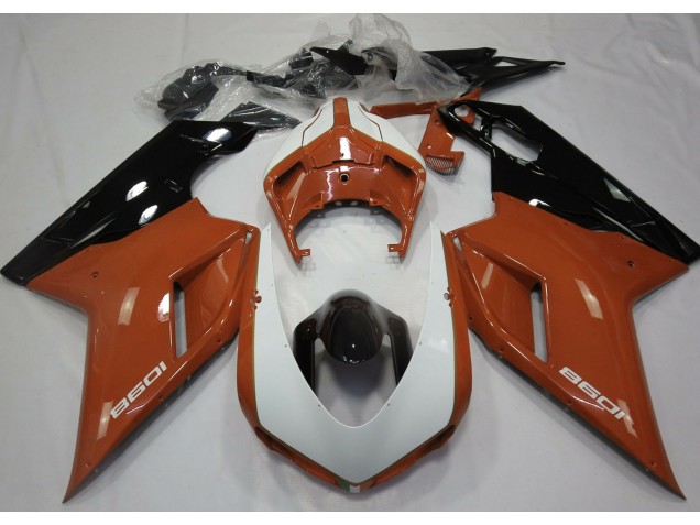 Orange Brillant & Blanc 07-14 Ducati 848 1098 1198 Carénage Orange Brillant & Blanc 07-14 Ducati 848 1098 1198 Carénage