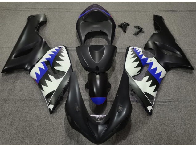 Requin Noir Mat & Bleu 05-06 Kawasaki ZX6R Carénage Requin Noir Mat & Bleu 05-06 Kawasaki ZX6R Carénage