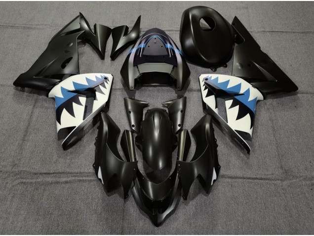 Requin Noir Mat & Bleu Clair 04-05 Kawasaki ZX10R Carénage Requin Noir Mat & Bleu Clair 04-05 Kawasaki ZX10R Carénage