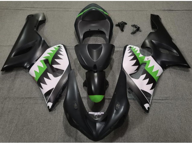 Requin Noir Mat & Vert 05-06 Kawasaki ZX6R Carénage Requin Noir Mat & Vert 05-06 Kawasaki ZX6R Carénage