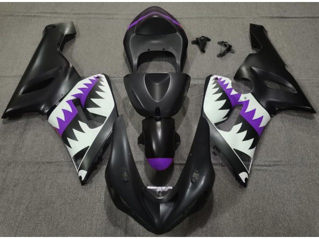 Requin Noir Mat & Violet 05-06 Kawasaki ZX6R Carénage Requin Noir Mat & Violet 05-06 Kawasaki ZX6R Carénage