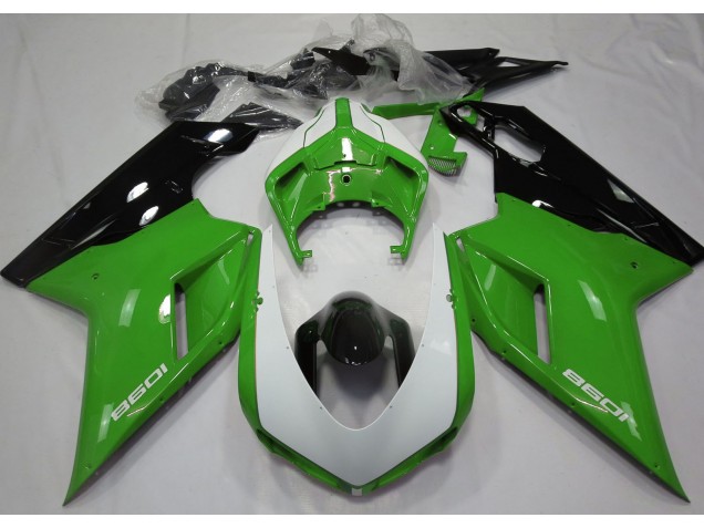 Vert Brillant & Blanc 07-14 Ducati 848 1098 1198 Carénage Vert Brillant & Blanc 07-14 Ducati 848 1098 1198 Carénage