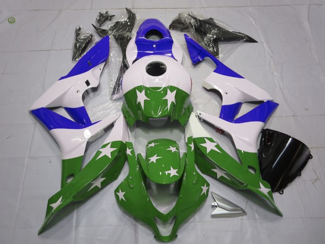 Étoiles & Rayures Vertes & Bleues 07-08 Honda CBR600RR Carénage Étoiles & Rayures Vertes & Bleues 07-08 Honda CBR600RR Carénage